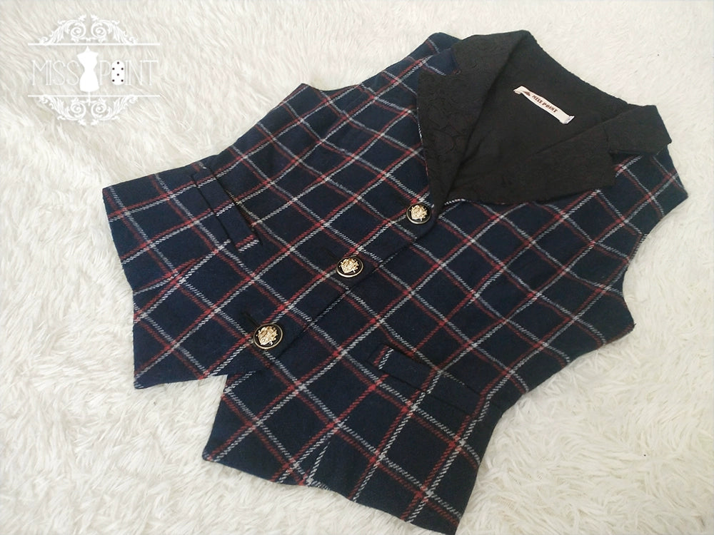 (BFM)Miss Point~Rose~Elegant Lolita Pliad Print Vest Customized S drak navy blue (2XL S XL) 32510:385356