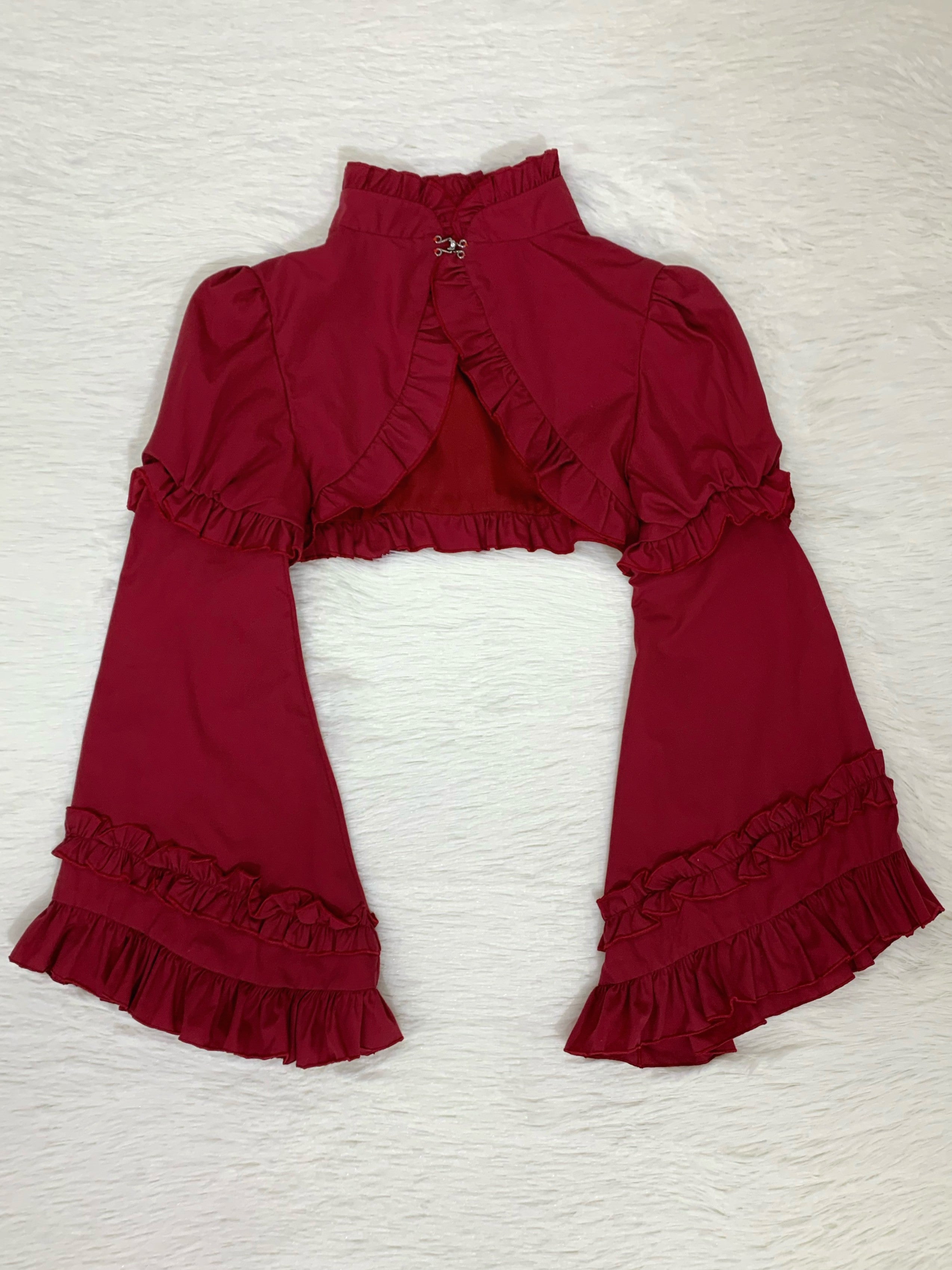 Mengfuzi - LiLith Accesspry Vintage Gothic Lolita Sleeves Bonnet Hairclips wine red patchwork sleeves