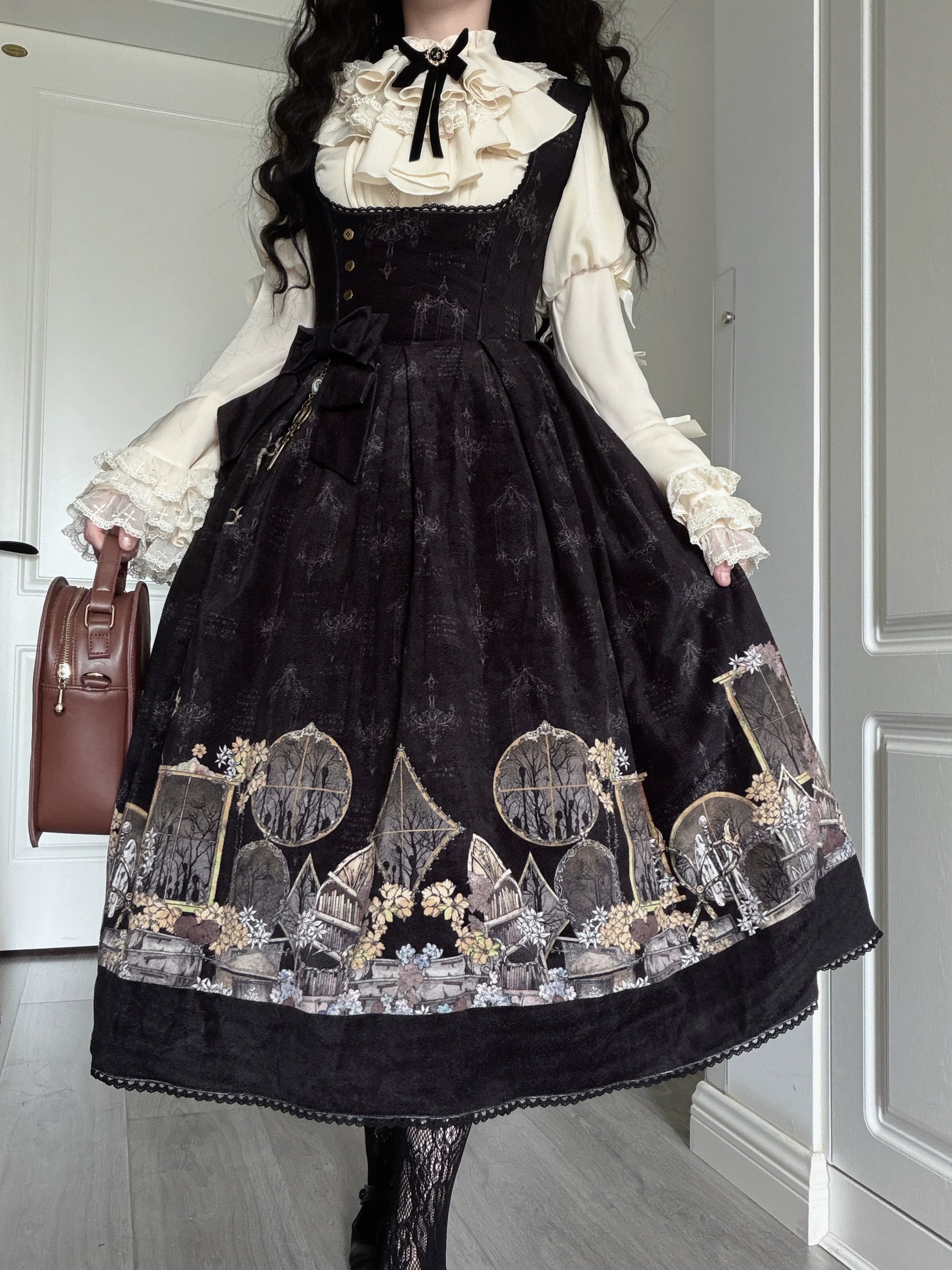 Window of Shadows - Plus Size Gothic Lolita OP & JSK, Window and Floral Print 45889:866701