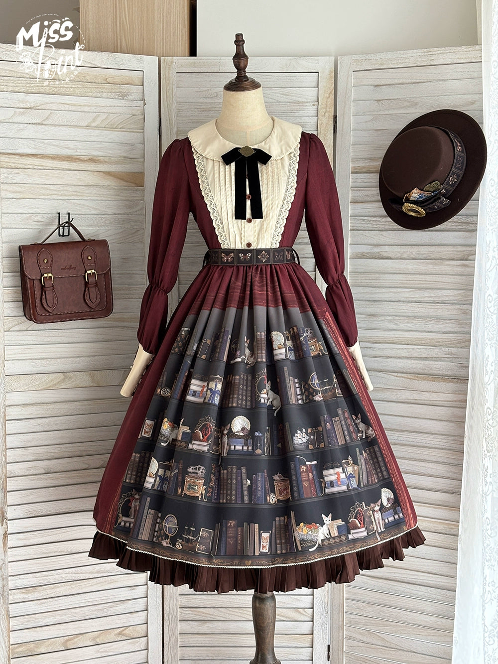 Miss Point - German Bookshelf - Classic Lolita OP Dress & Detachble Cape (2XL L M S XL XS) 44023:792357