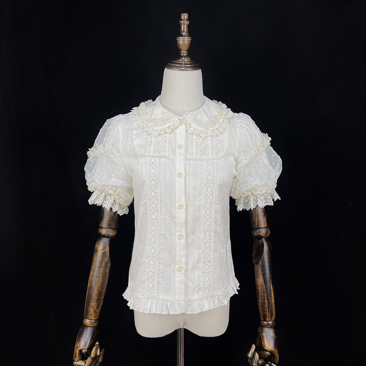 DMFS Lolita~Lollipop~Sweet Lolita Shirt with Double-Layered Puff Sleeves