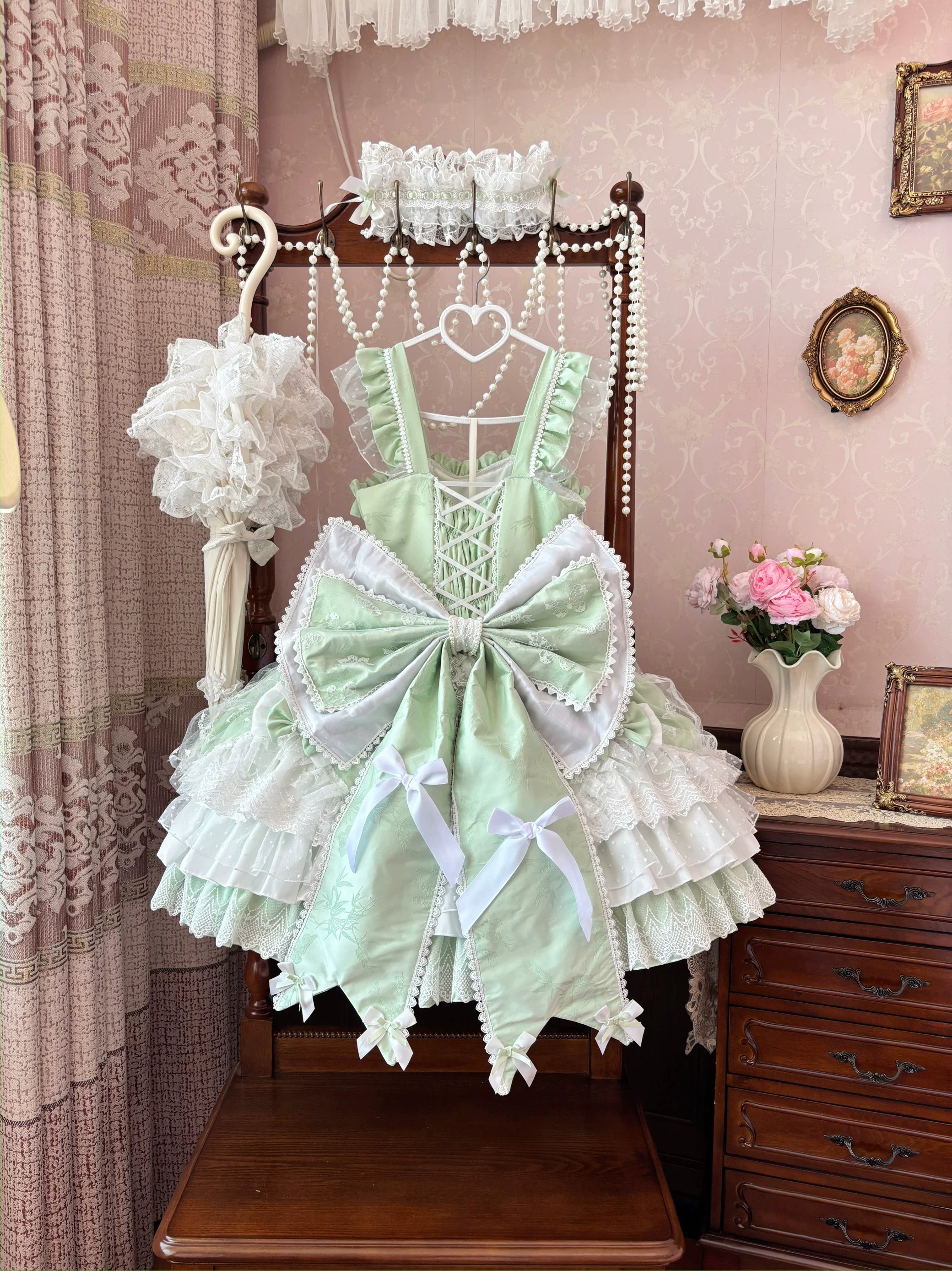 Shaoyun Weiwei - Plus Size Sweet Lolita Corset JSK Dress Set with Bows 45517:851261