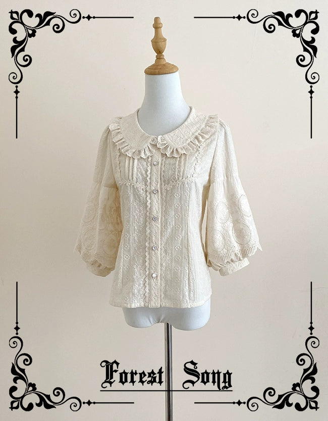 Forest Song - Daily Lolita Shirt Apricot Embroidered Blouse S Apricot Embroidered Shirt