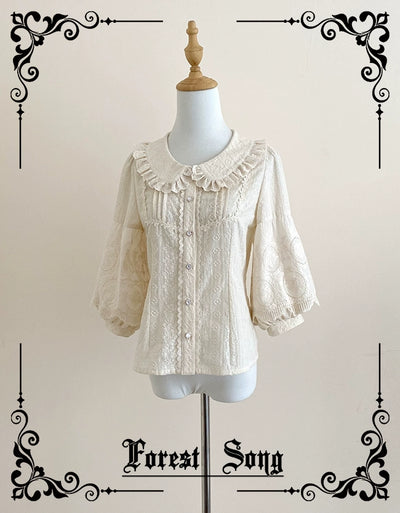 Forest Song~Daily Lolita Shirt Apricot Embroidered Blouse S Apricot Embroidered Shirt 