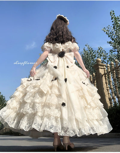 (BFM)Dream Gift Box~Moonlight Farewell Poem~Gorgeous Lolita Dress Flower Wedding Lolita OP   