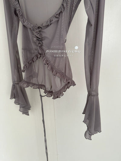 (BFM)POSHEPOSE~Daily Lolita Shirt Ballet Cardigan Shirt XS Gray-purple 