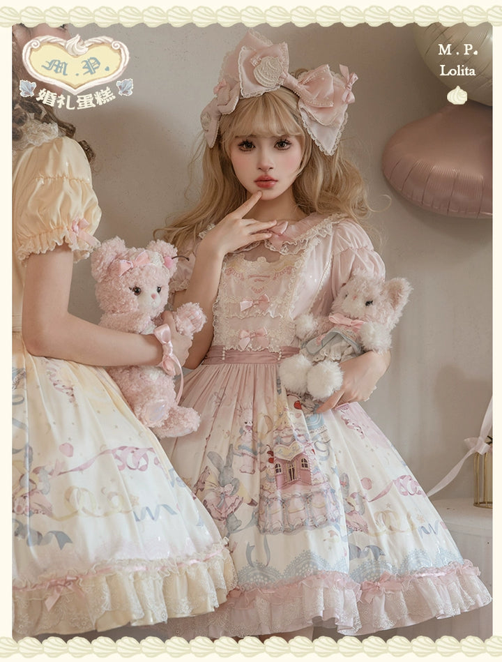 Mademoiselle Pearl~Wedding Cake~Sweet Lolita Dress Suit Printed JSK