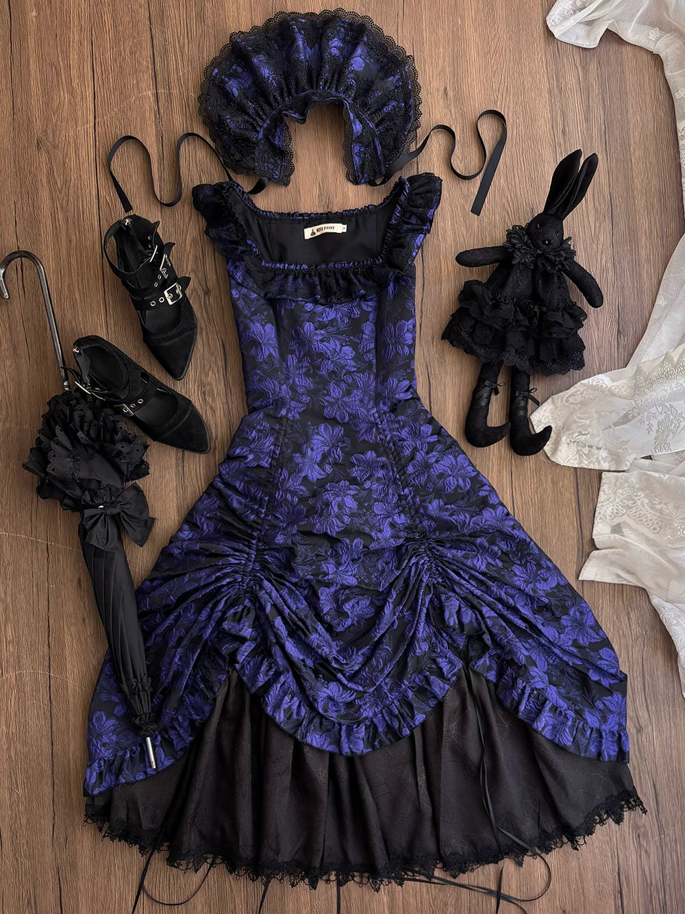 Midnight Lily - Gothic Lolita Lily Jacquard JSK Dress, Drawstring Lift-up Hem (2XL L M S XL XS) 45765:861801