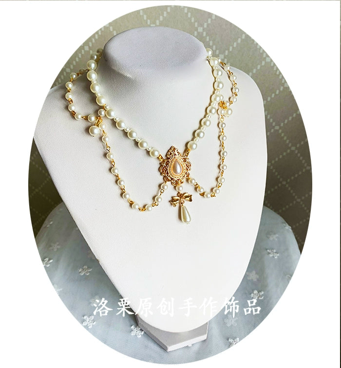 Luo Li~Wedding Lolita Necklace Multi-layer Pearl Pendant   