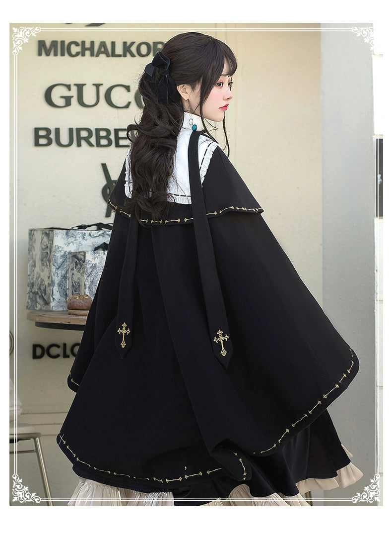 (BFM)YingLuoFu~College Style Lolita Cape Gold Embroidery Cloak Set   