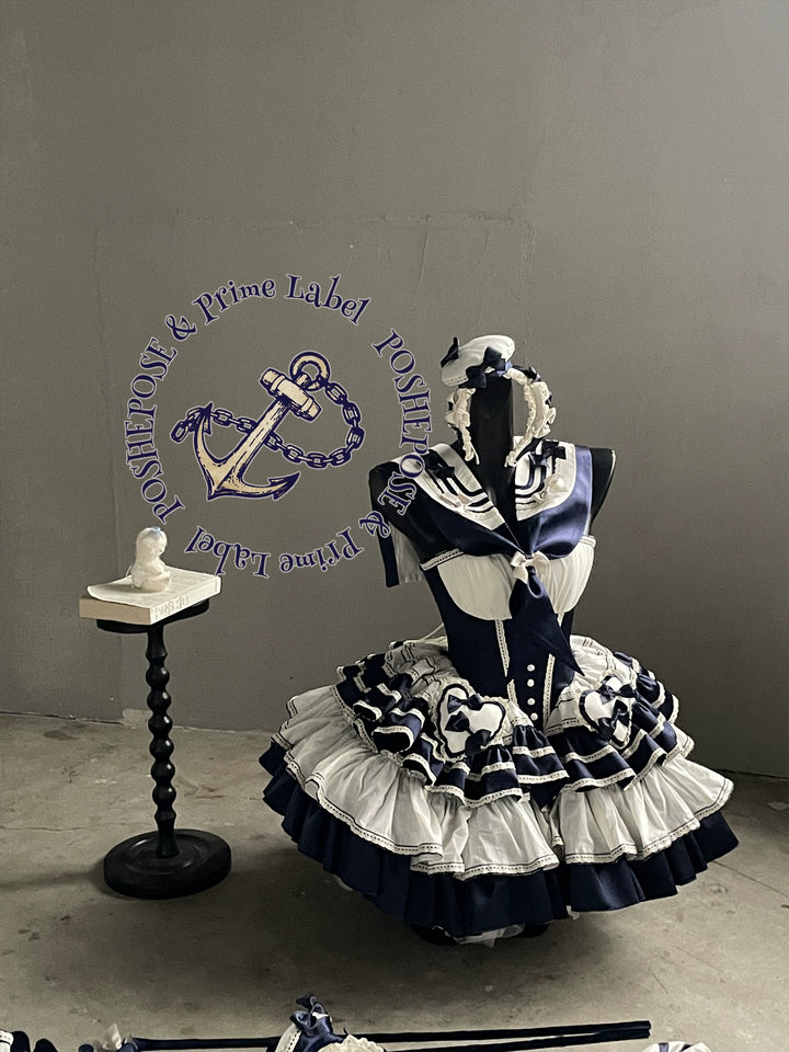 POSHEPOSE~Girl's Shore~High-End Sailor Lolita Dress Set   