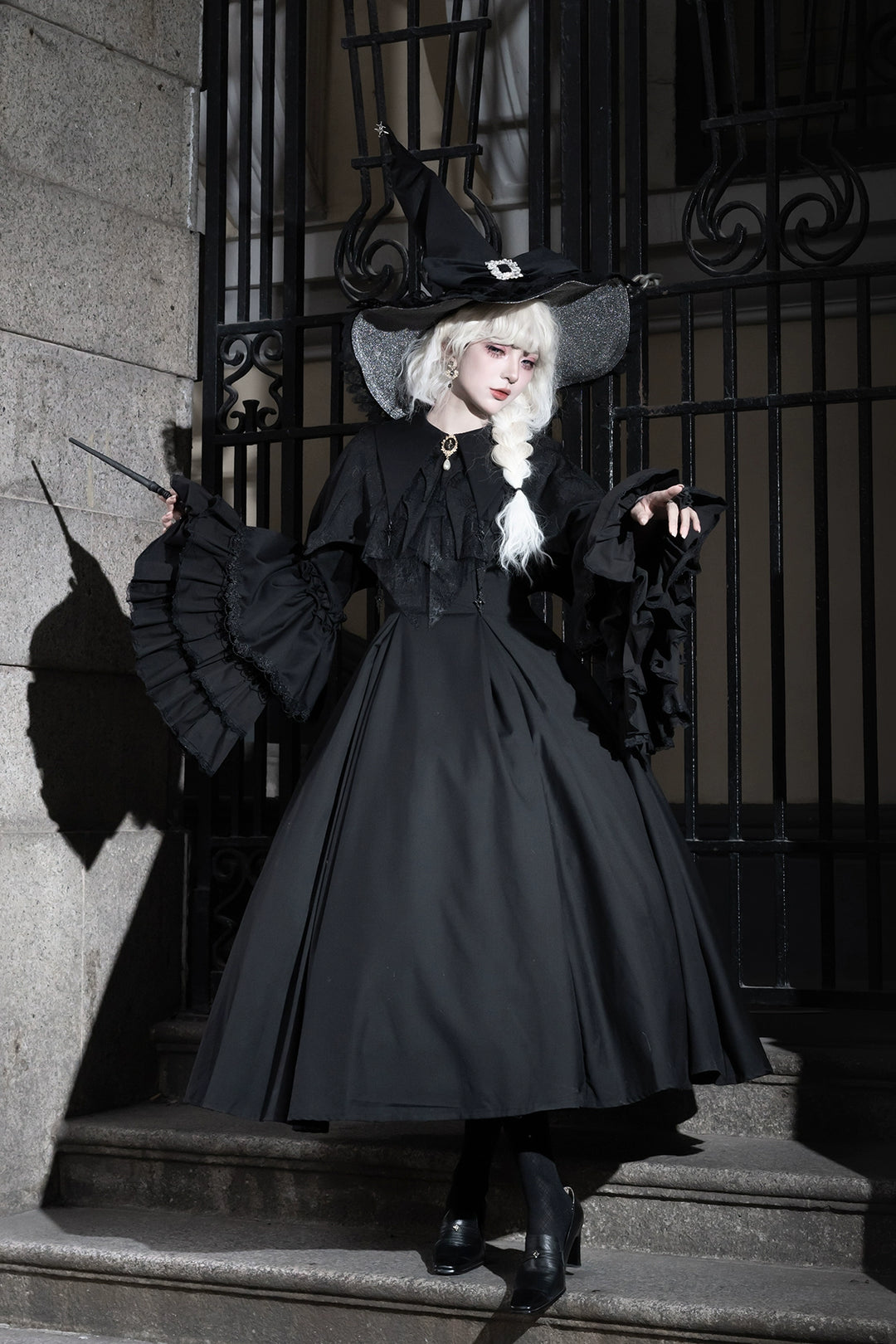 Muppet Mind Ben~Garden Witch~Gothic Lolita Dress Outfit Pointed Collar OP Batwing Cape 41414:772168