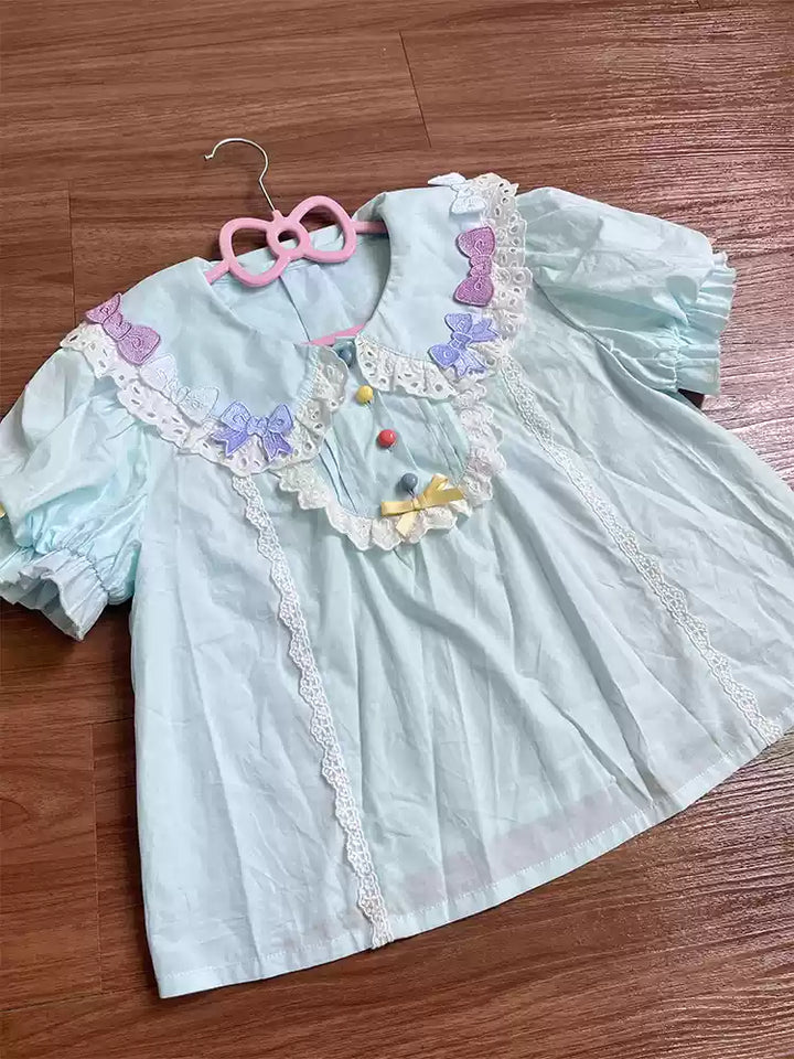 NanShengGe~Sheep Party~Sweet Lolita Jumper Dress Print SK M Blue bow blouse