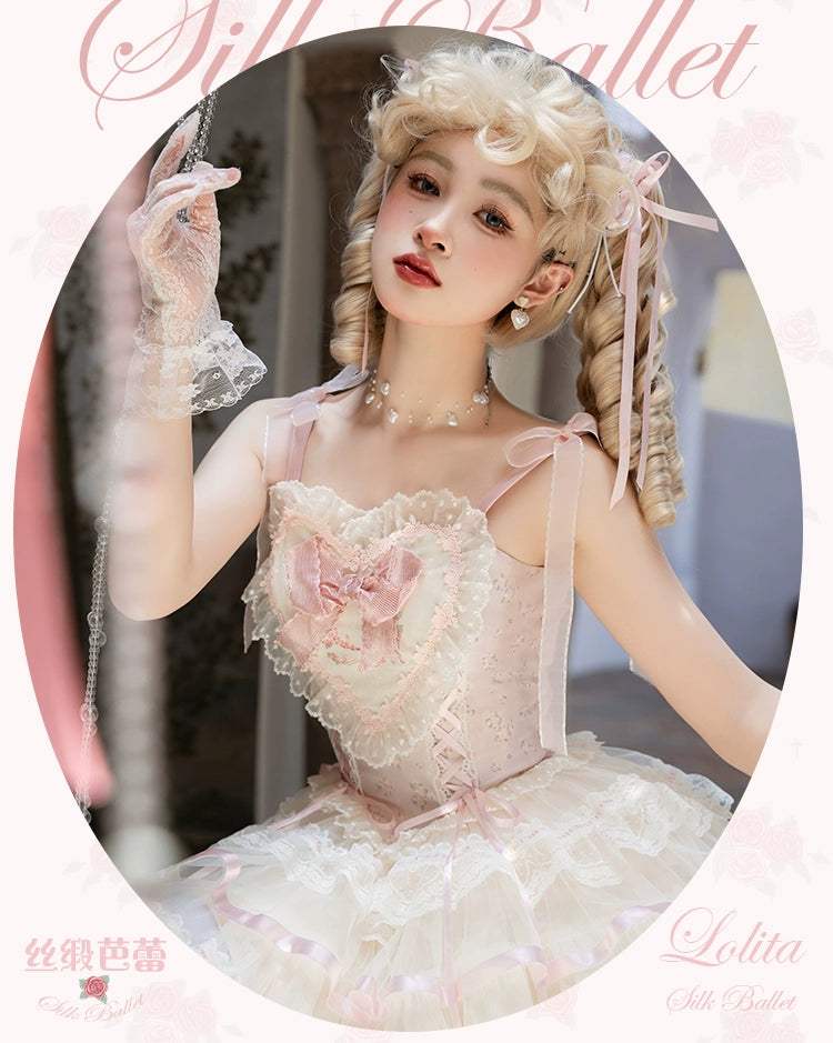 Flower and Pearl Box~Silk Ballet~Wedding Lolita Pink Bridal JSK Set   