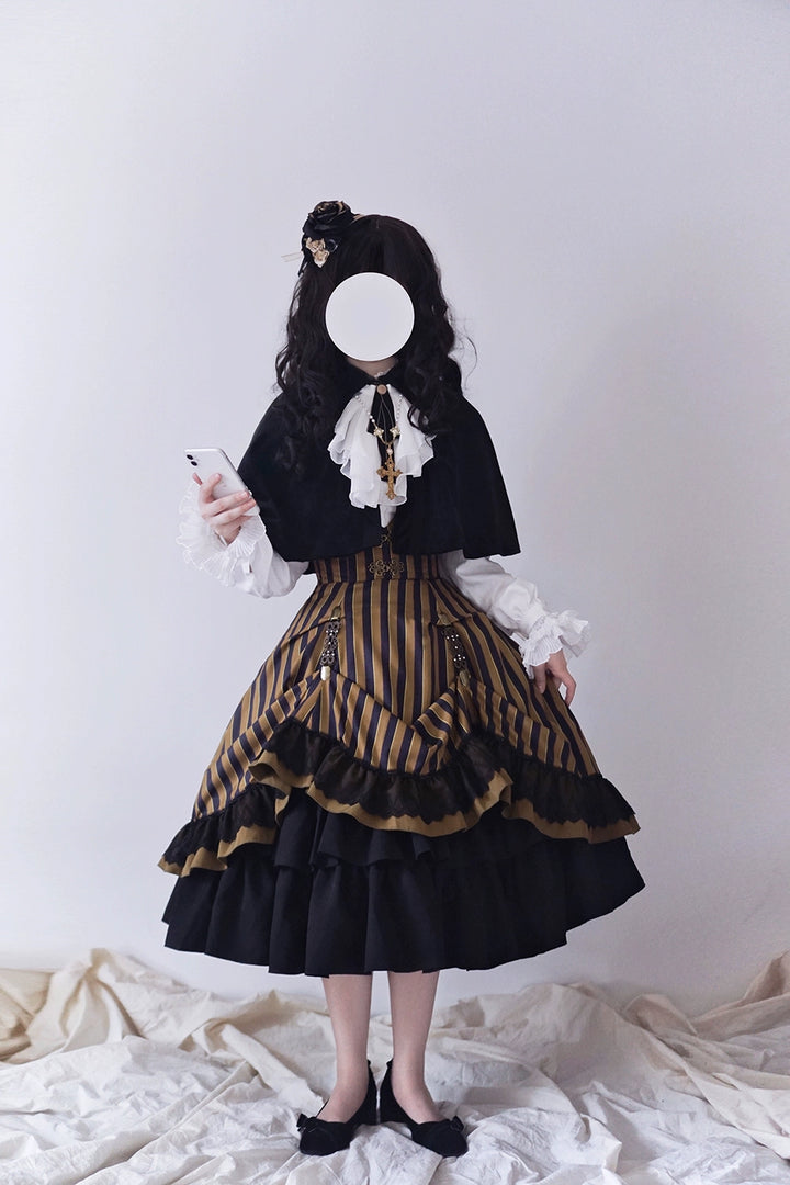 (Buyforme)Miss Point~Customized Lolita Elegant Striped High Waisted Fishbone SK   