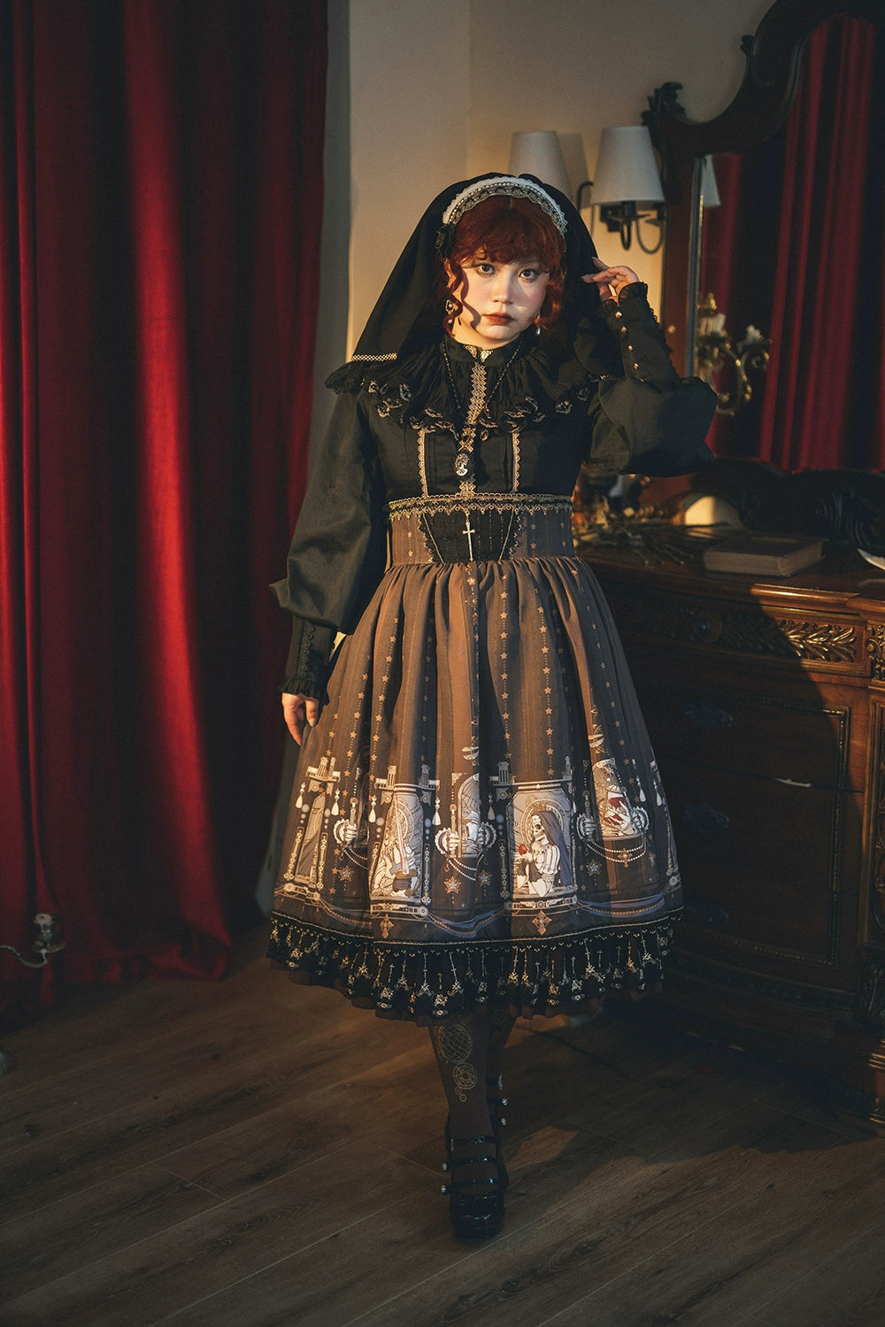Miss Point - Demon Hunting Notes - Fishbone Gothic Lolita Skirt 33614:433860