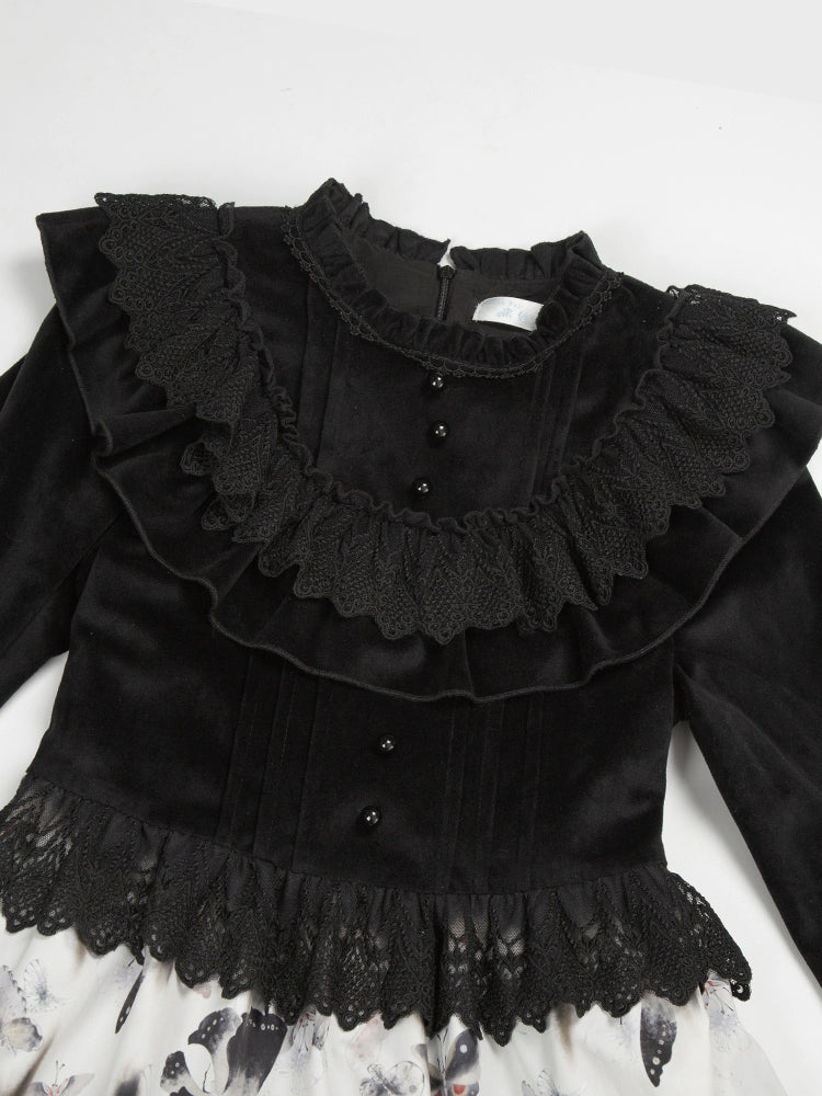 With PUJI - Dead Leaf Butterfly - Gothic Lolita JSK & OP Dress Set, Butterfly Print 44346:805386