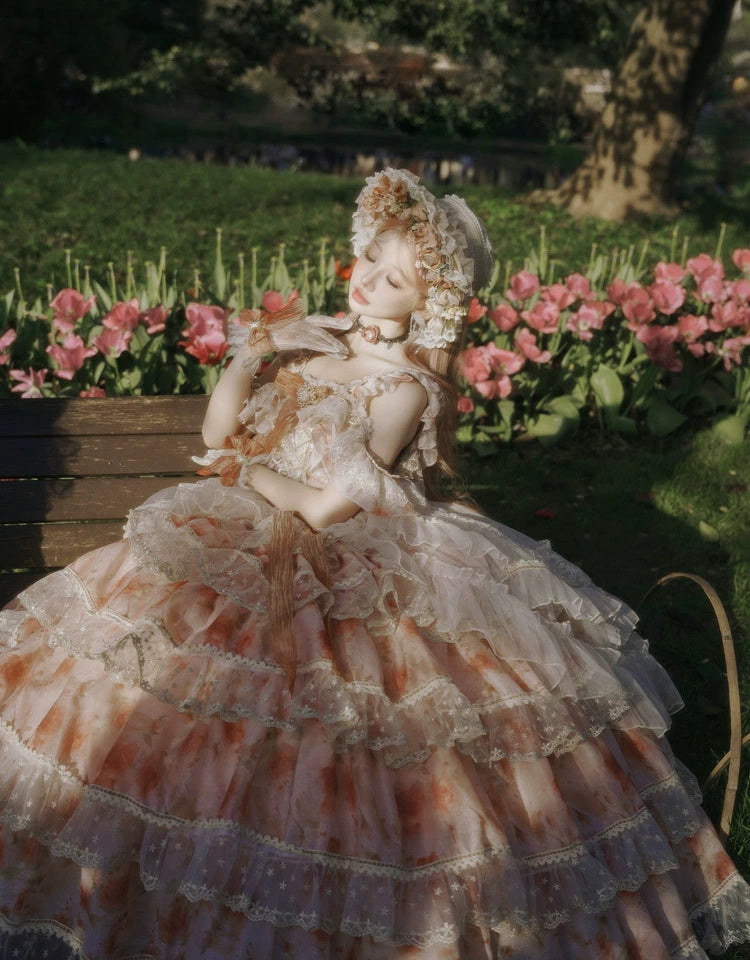 Cat Fairy - Rose Letter - Wedding Lolita Princess Dress Floral Printing Flounce Hem