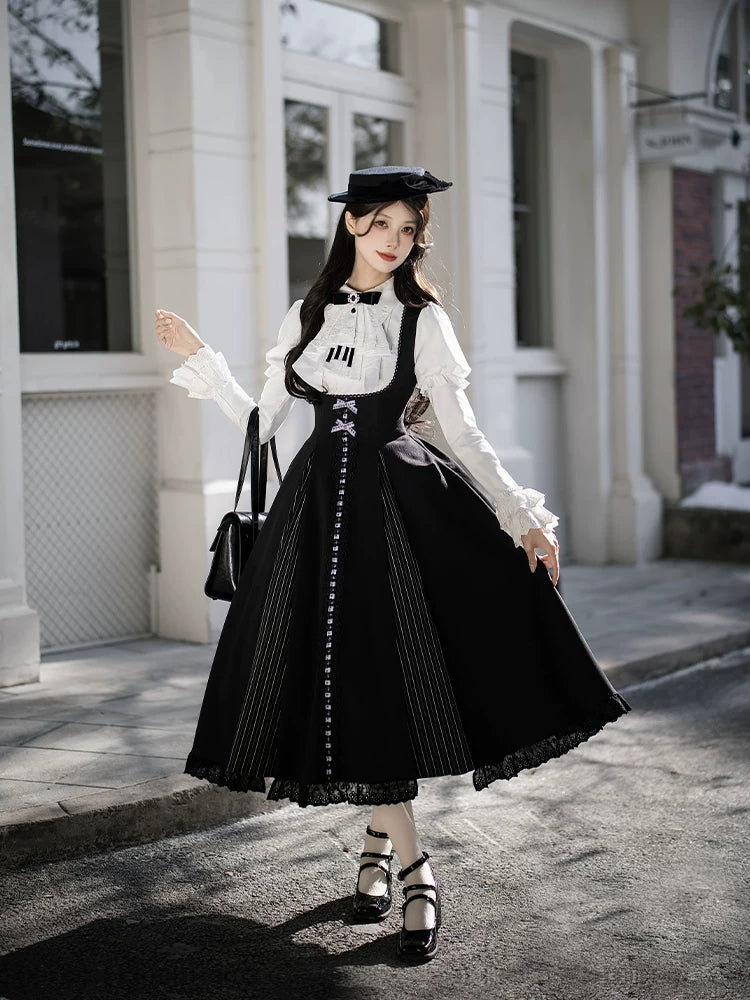 Monochrome Sonata - Classic Lolita Bust-supporting JSK Set, Piano Inspired 44552:813447