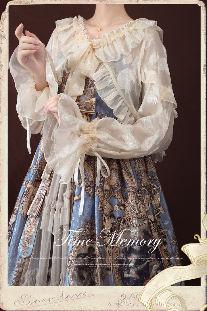 Time Memory~Xianbei~Sweet Lolita Chiffon Lantern Sleeve Cardigan with Bow   