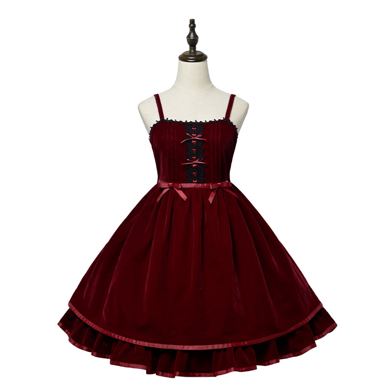 (Buyforme)Magic Tea Party~Irene Series Lolita JSK Dailywear Dress In-stock S velvet JSK-red
