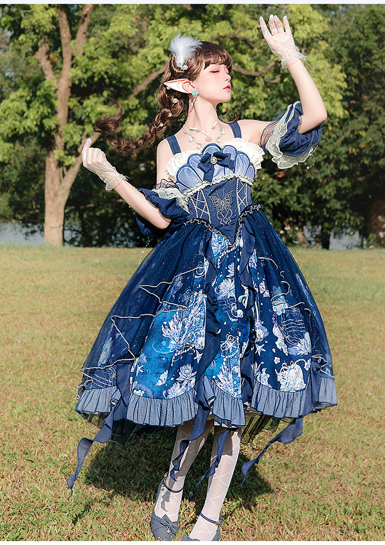 YingLuoFu~Original Elegant Lolita Blue Lolita JSK   