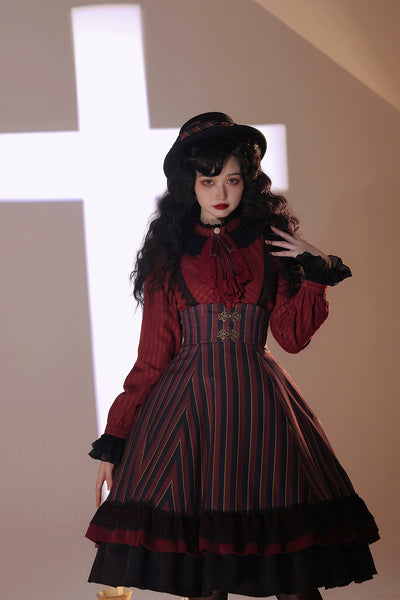 (Buyforme)Miss Point~Customized Lolita Elegant Striped High Waisted Fishbone SK   
