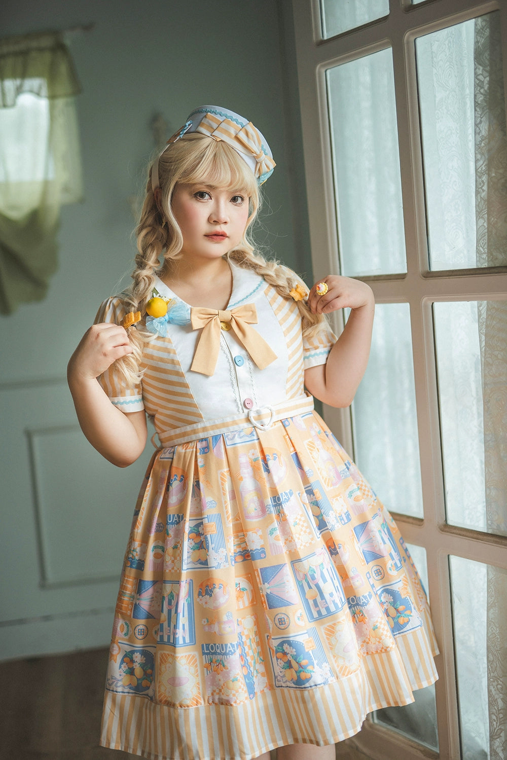 Miss Point~Daisy Lemon~Sweet Lolita Sailor Collar OP Customized XS yellow 