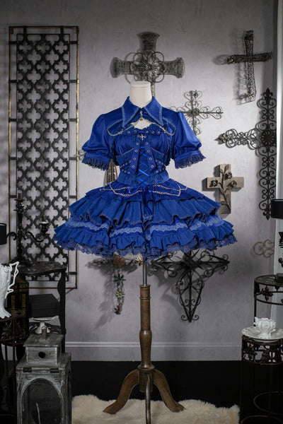 OCELOT~Contract Cross~Gothic and Elegant Lolita Short Dress S blue (JSK only) 