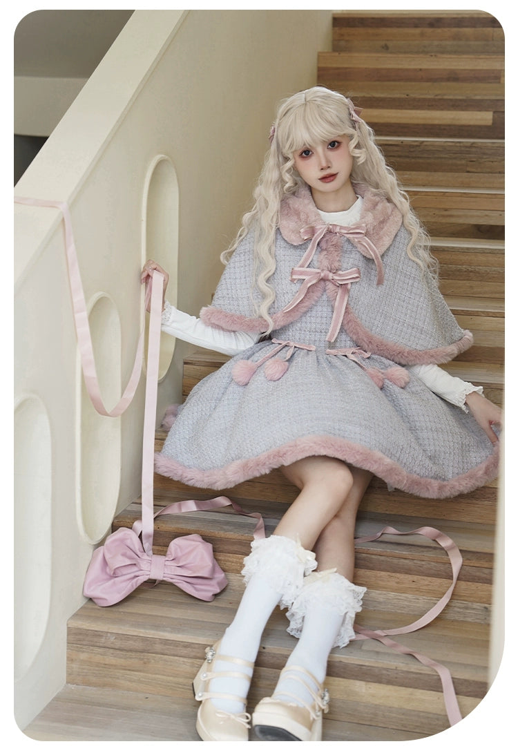 With PUJI~Winter Love Song~Winter Sweet Lolita JSK Suit Plush Cape   