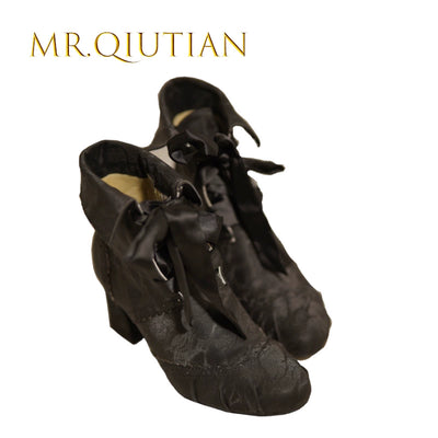 MR.Qiutian~Unknown Lady~Retro Lolita Shoes Round Head Boots for Autumn and Winter 35 Black 