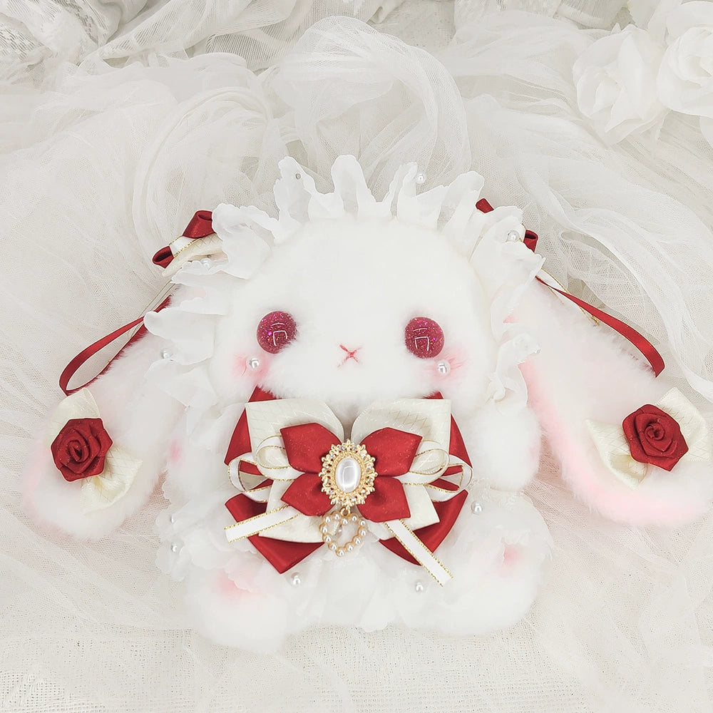 Bear Star~Butterfly Ya~Kawaii Lolita Doll Bag Crossbody Lolita Bunny Shoulder Bag Red small bag + crossbody pearl chain  