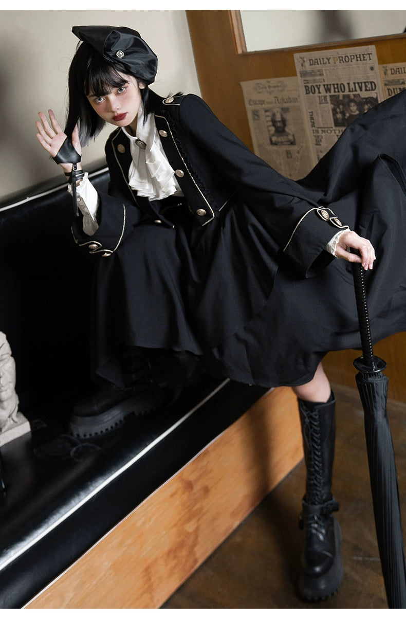 Urtto~Tomorrow's Pledge~Winter Lolita Dress Preppy style Black Suspender Skirt Set   
