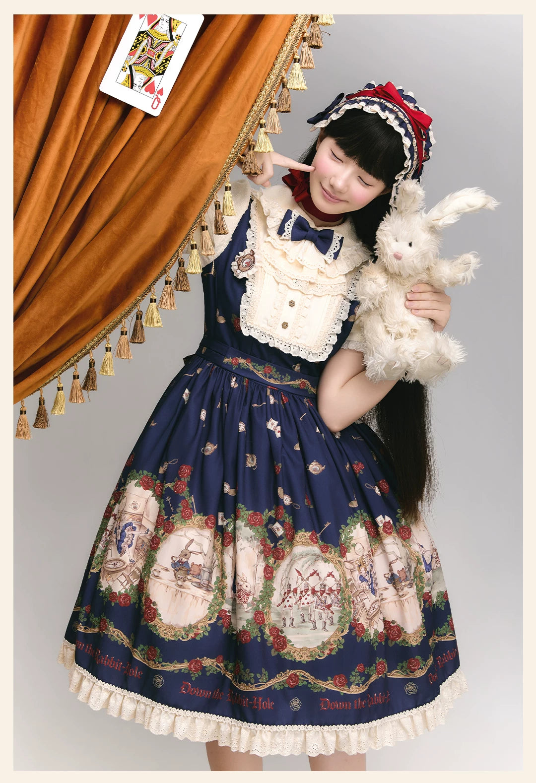 Down the Rabbit Hole - Daily Wear Classic Lolita OP & JSK Dress, Alice in Wonderland Print 46008:871968