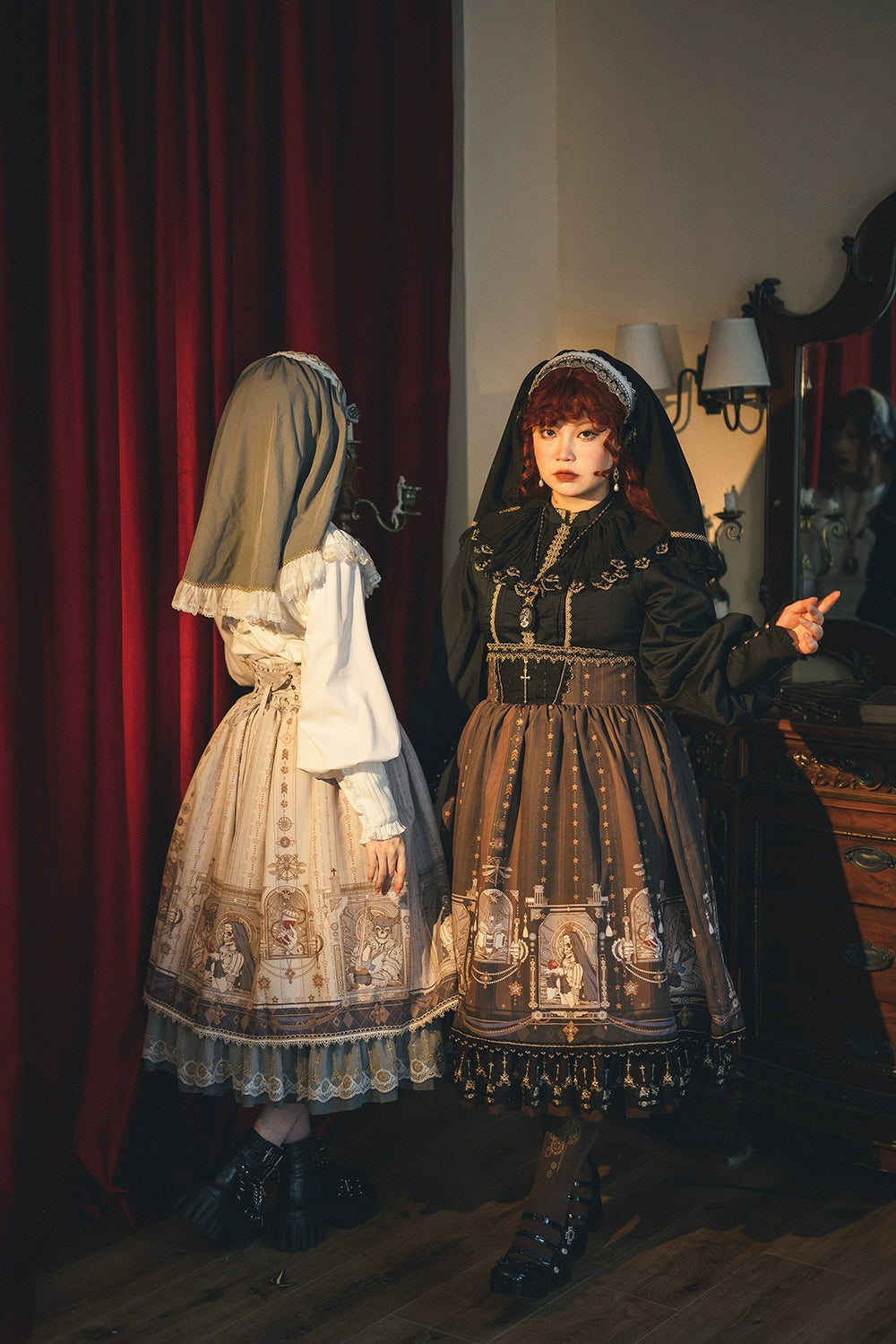 Miss Point - Demon Hunting Notes - Fishbone Gothic Lolita Skirt 33614:433896