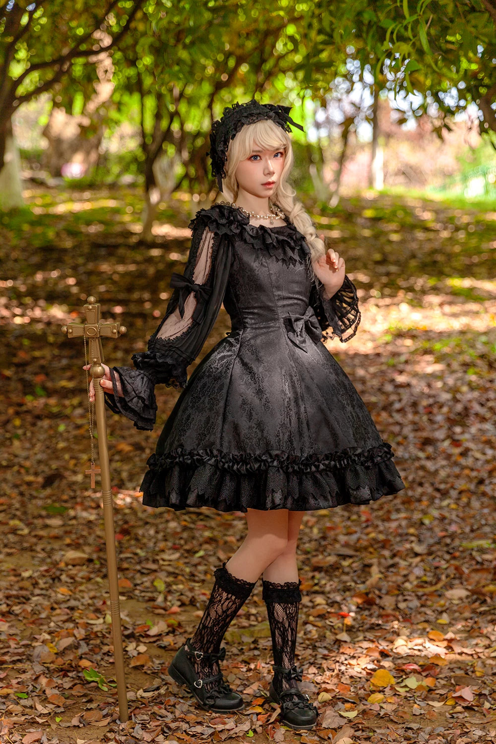 Canon Of Floral Melody - Gothic Lolita Black JSK Dress, Jacquard Pattern