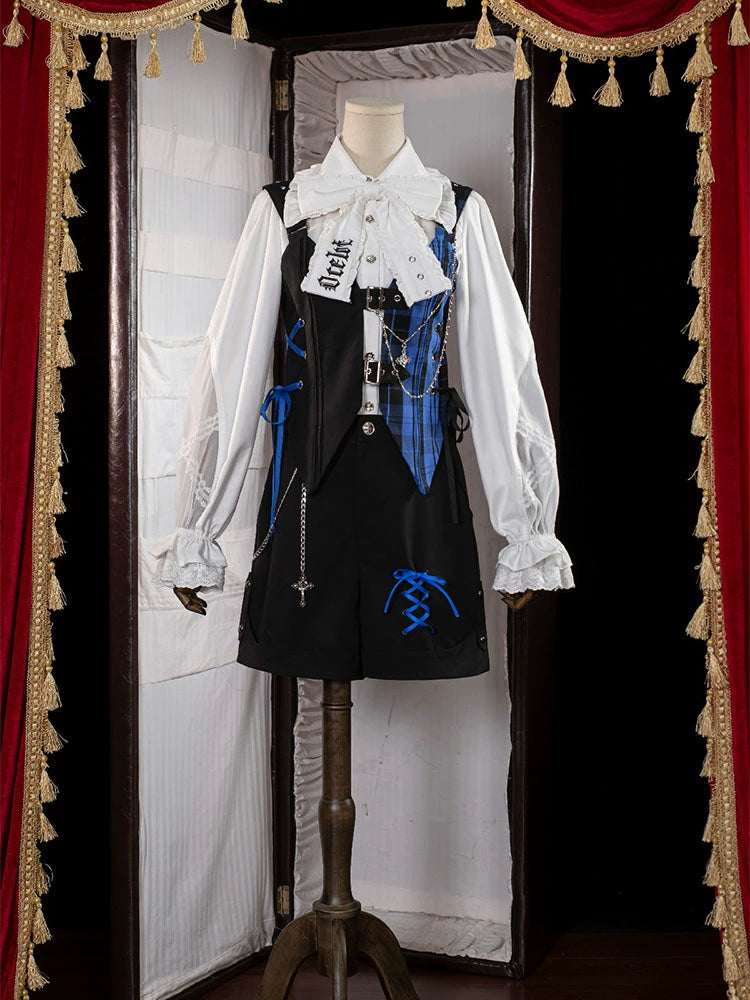 OCELOT~Kalila~Punk Lolita Dress Set Plaid Shorts Set S Blue and Black Plaid- Shorts FS Complete Set 