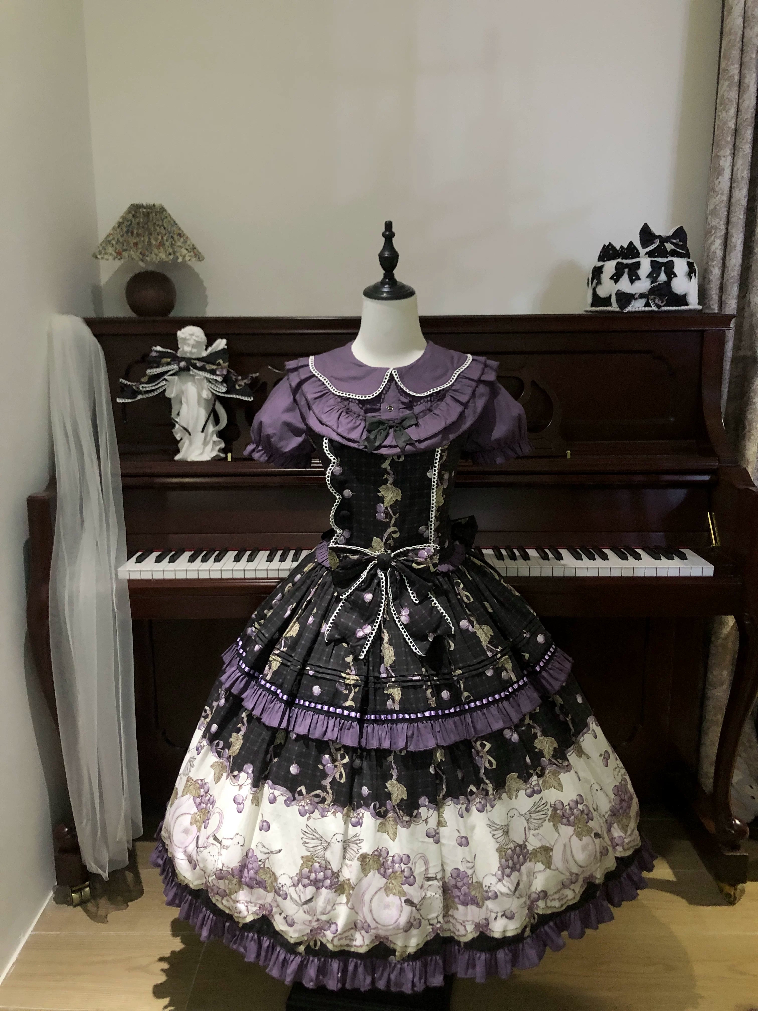 Grape Season - Cotton Classic Lolita Grape Printed OP & JSK Dress (JSK / L M S XL) 45609:855191