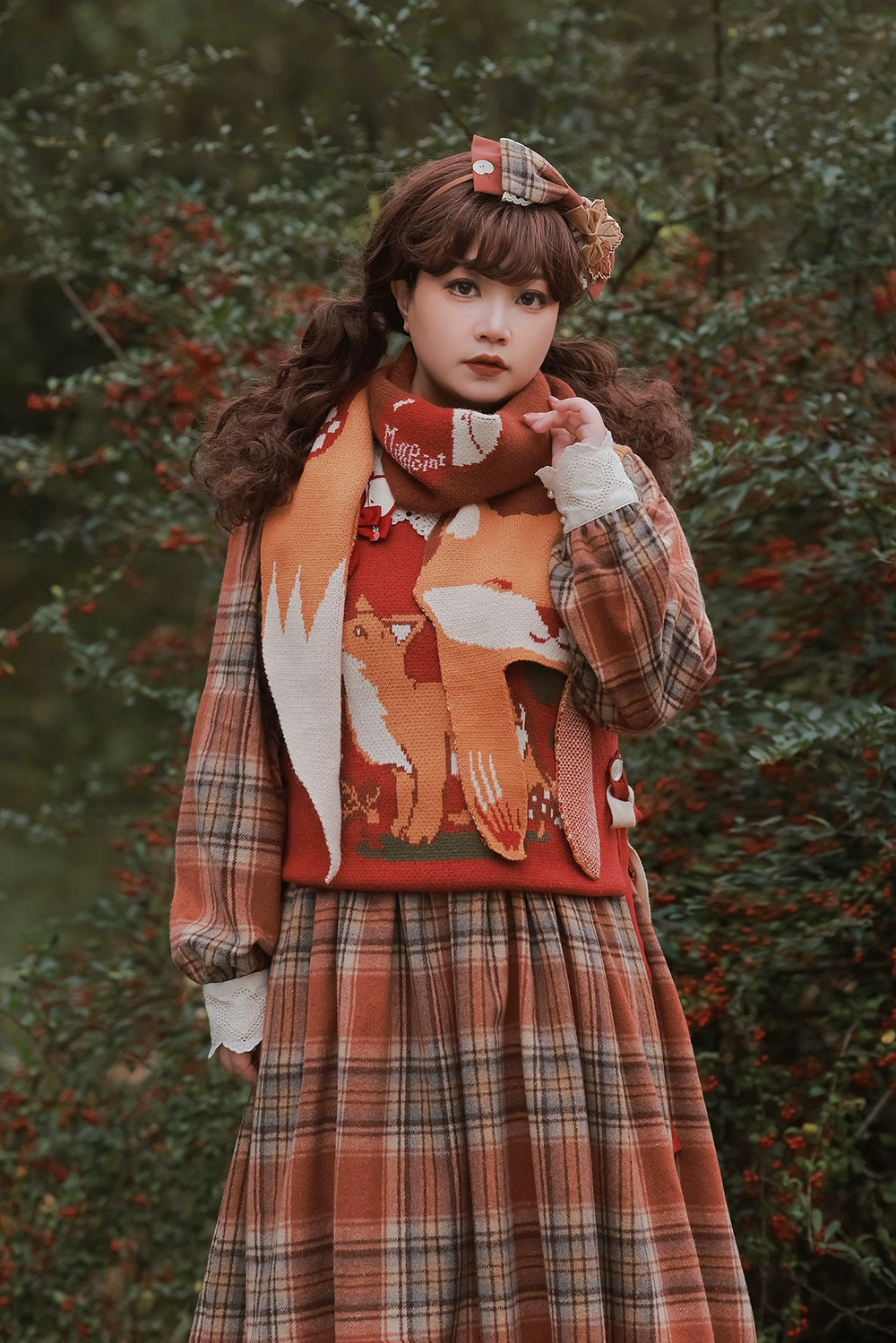 (BFM)Miss Point~Fat Fox in the Forest~Customized Lolita OP Dress Plaid Loose Daily Dress   