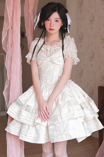 Airfreeing~White Gardenia~Classical Lolita Skirt Embossed Fabric Skirt Suit   