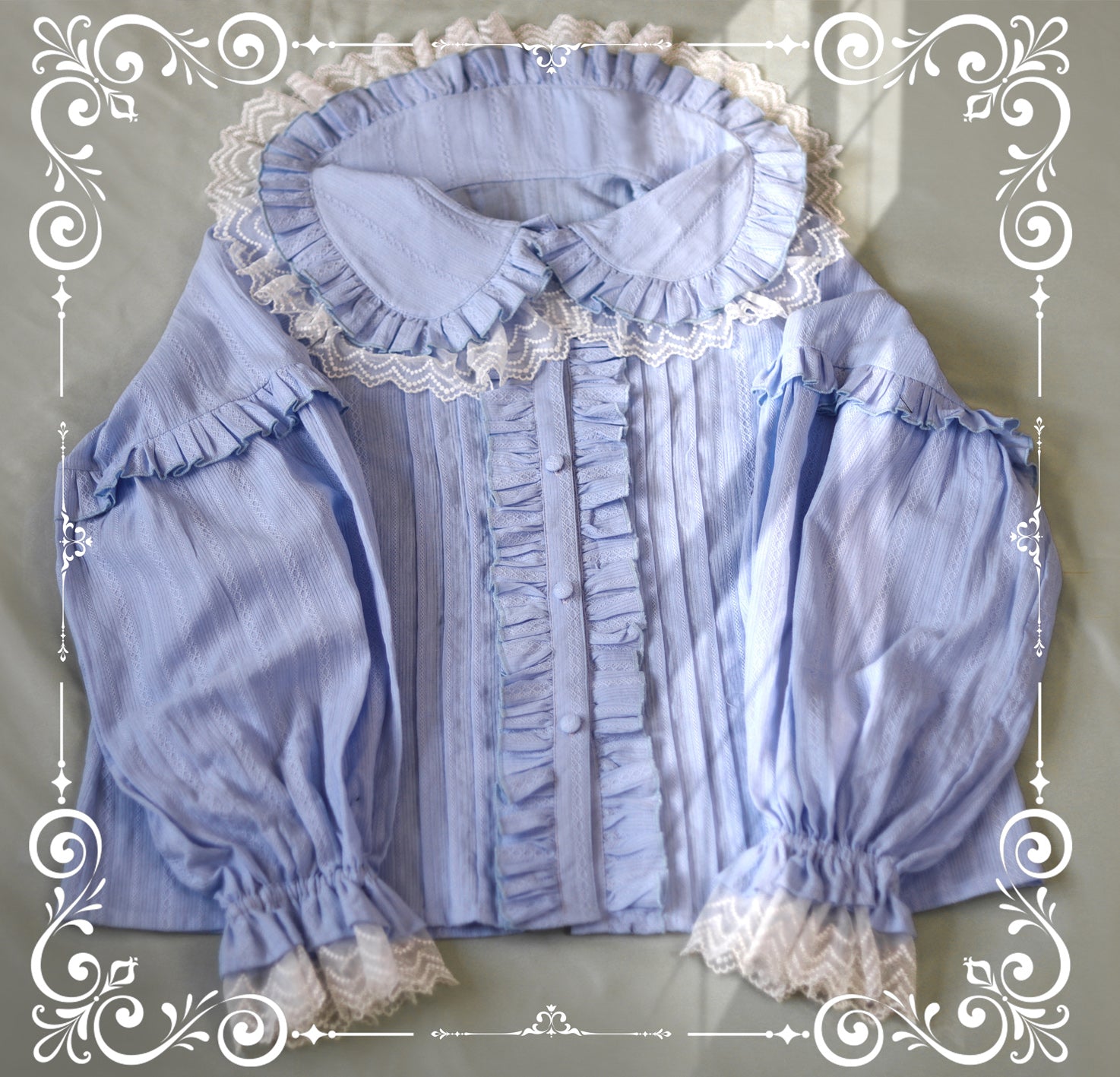 MIST - Cream Sweetheart - Kawaii Lolita Long-sleeve Blouse Multicolors milk blue S