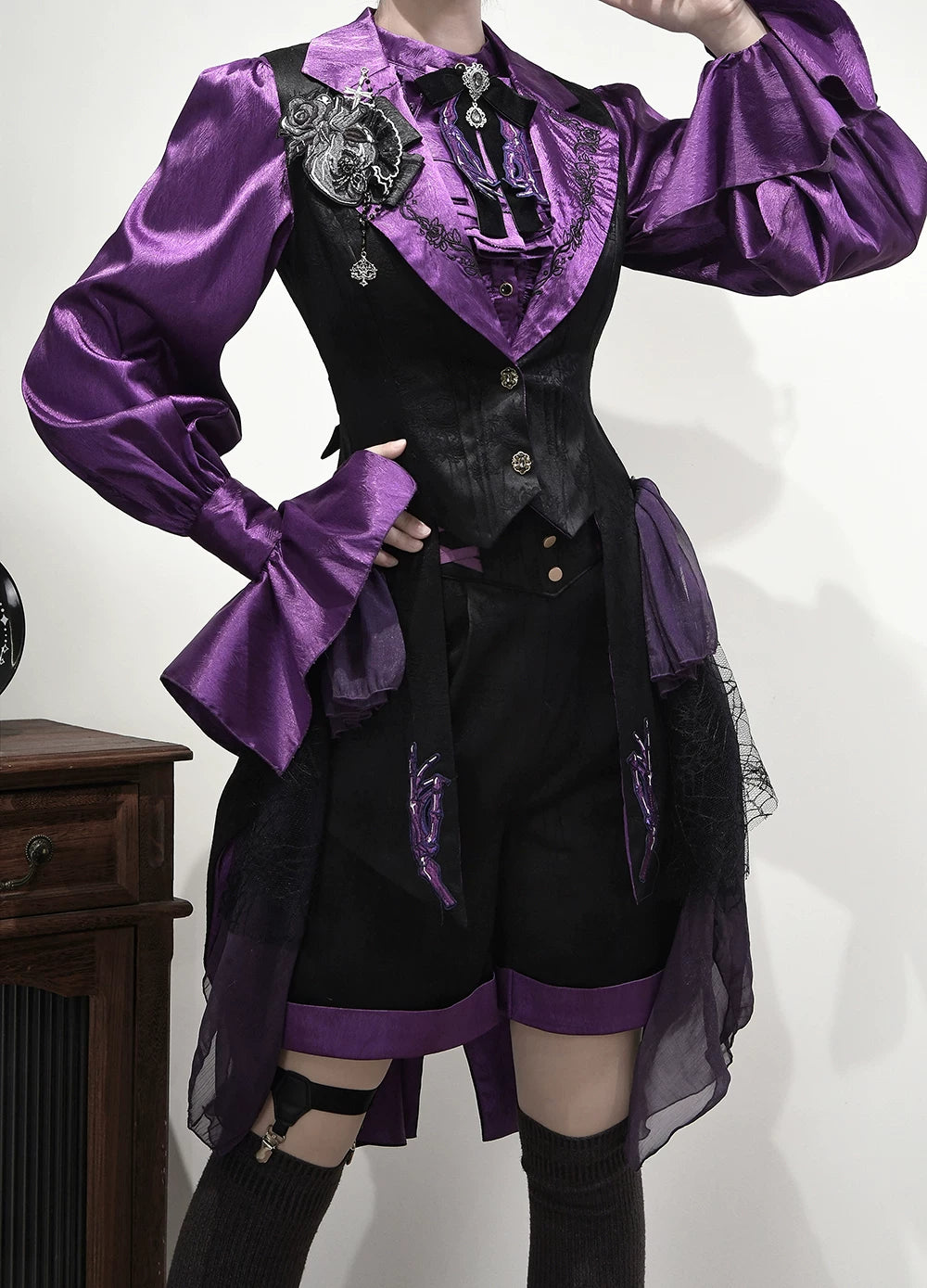 Moonnight Return - Ouji Lolita Jacquard Pants & Shorts, Side Pockets 44596:814328