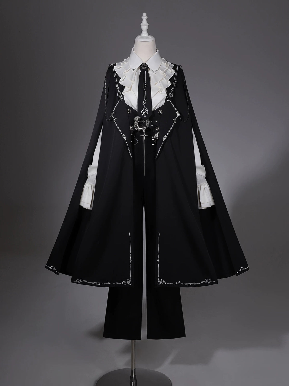 Hidden Crow - Ouji Lolita Cloak & Pants Suit, Silver-Thread Embroidery 46041:873248