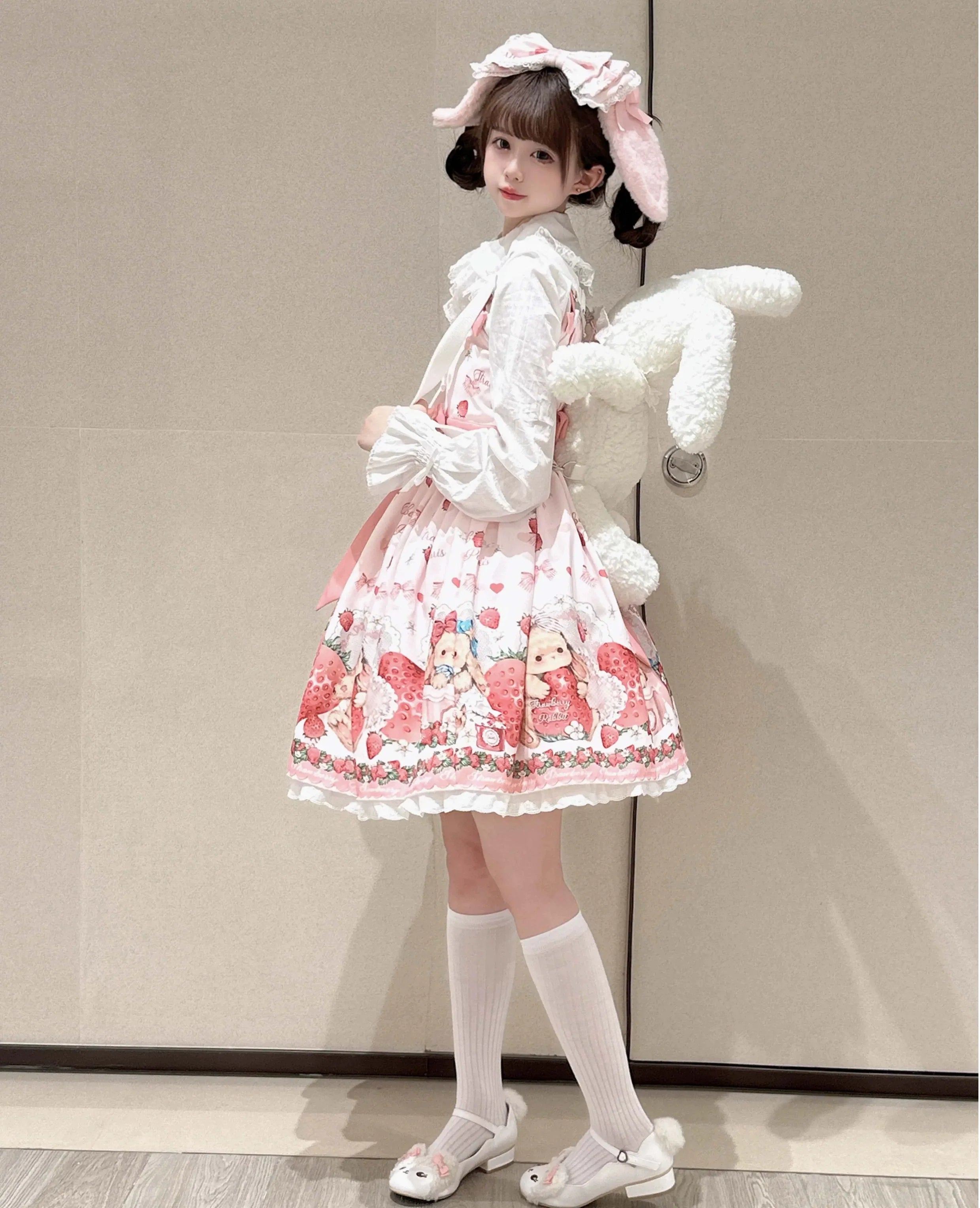 Polaris Lolita - Rabbit Berry Gift Box - Sweet Pink Lolita JSK Dress, Bunny & Straberry Print 44382:806018