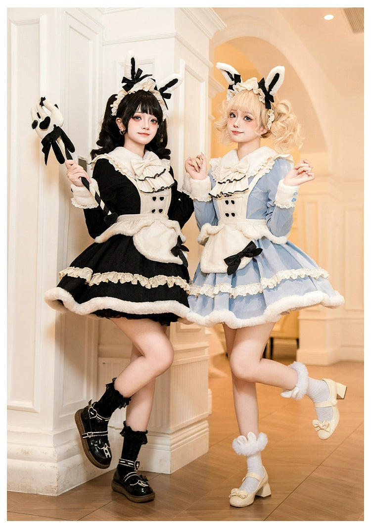 With PUJI~Rabbit&Alice~Sweet Twin Lolita OP Dress Doll Apron Dress Set