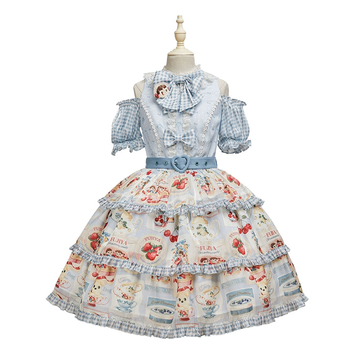 Summer Fairy~IP Collab Kawaii Lolita Dresses OP Home Wear Salopette Cardigan SK XS OP - blue 