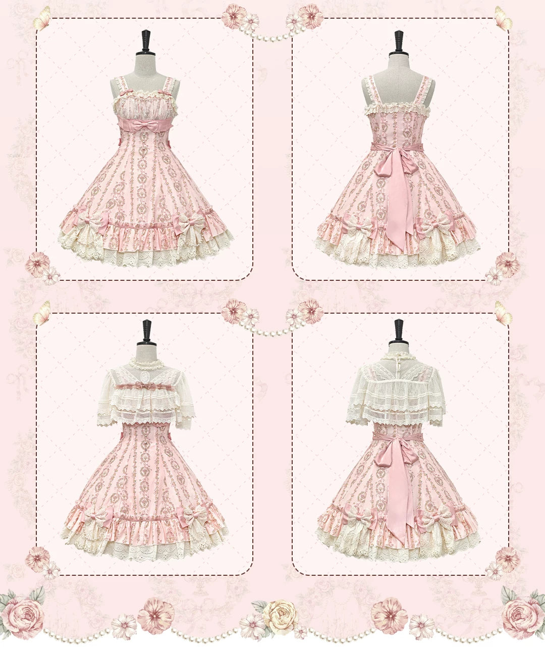 Whispers of Blossoms & Candlelight - Sweet Lolita Floral Printed JSK Dress with Bows 45631:856548