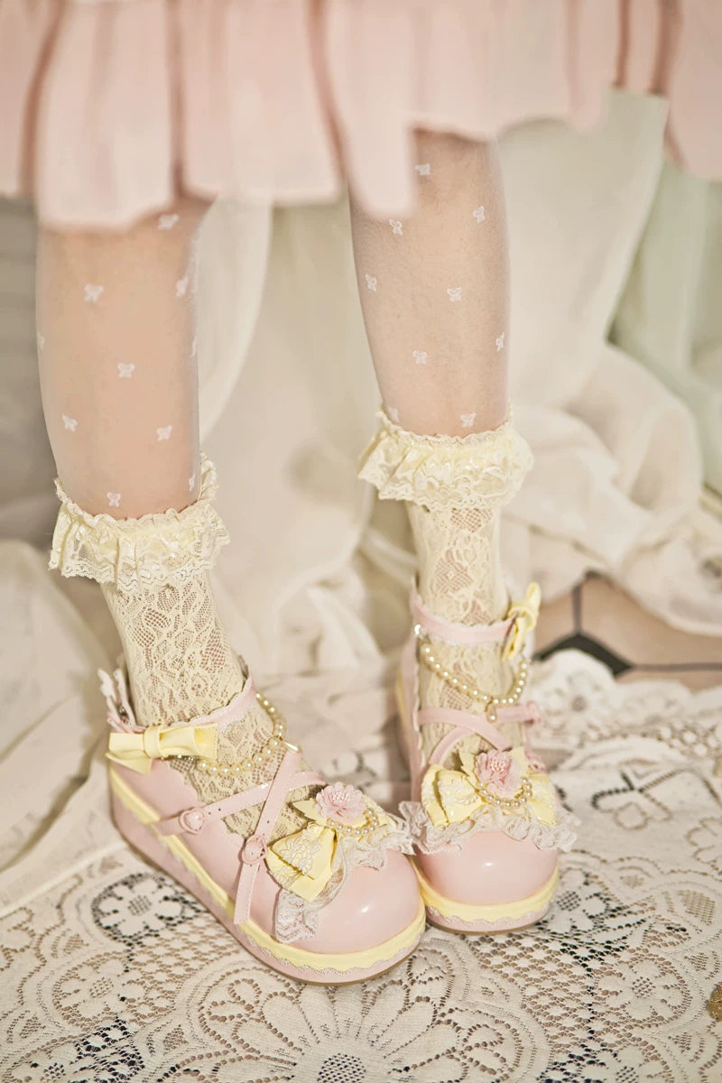 Pearl Floral Reverie - Sweet Lolita Shoes, Detachable Pearl Chain and Floral Accent 45531:852240