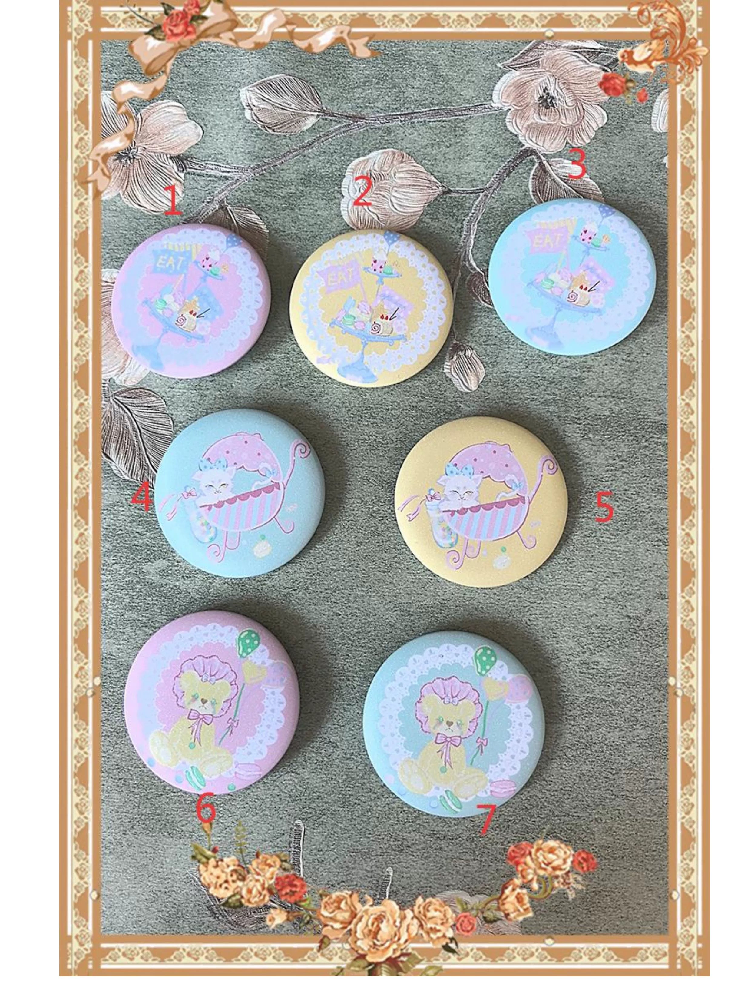 Infanta - Macaron Dolly House - Sweet Lolita OP Printed Dress, Side Zipper Pin Badge (one size / choose M) S