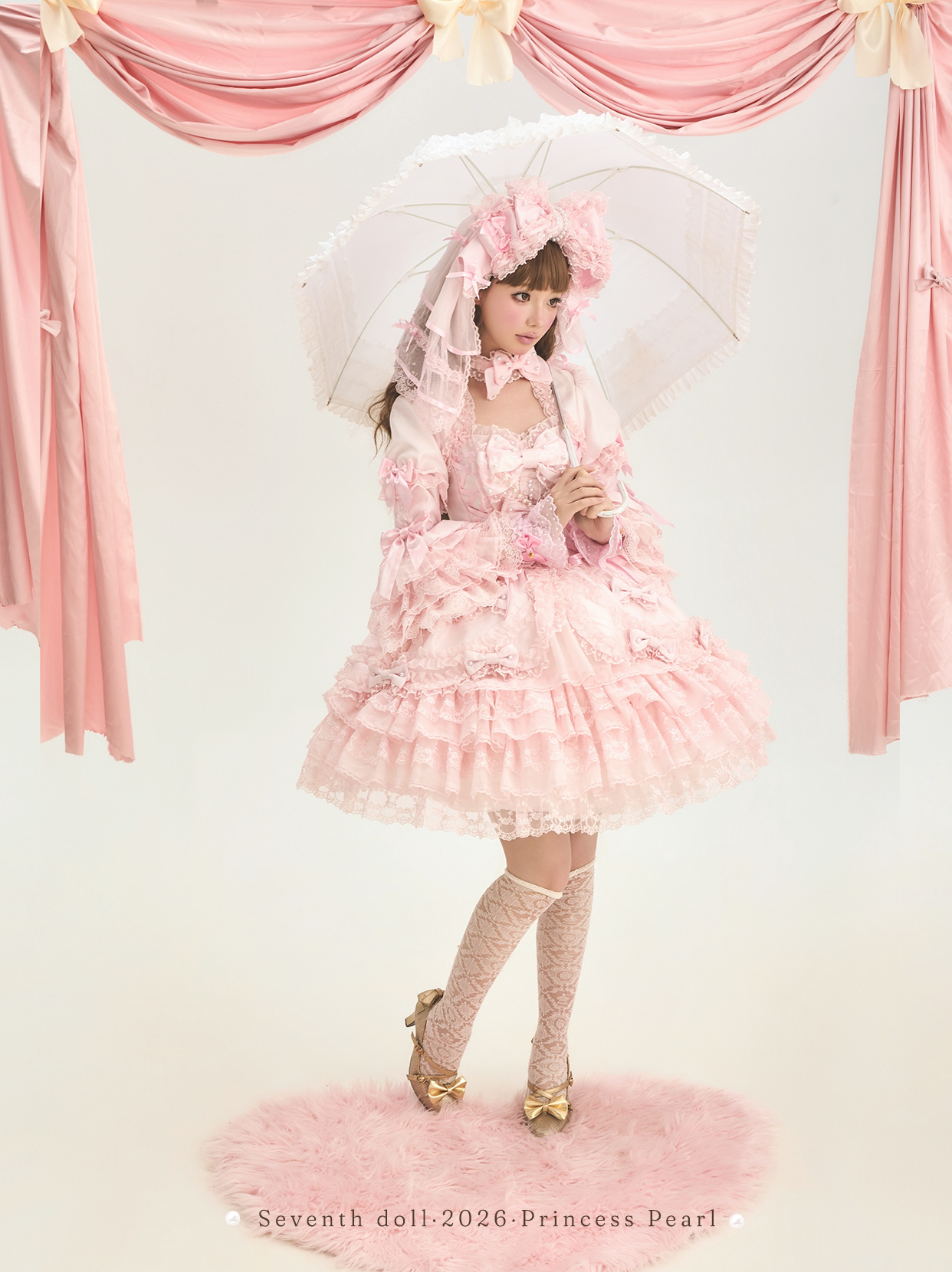 Pearl Princess - Old School Lolita Pink Dress, Pearls & Bows 45179:838266